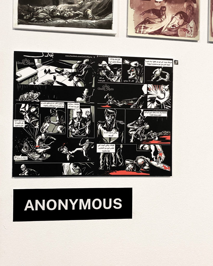 Label reads ‘anonymous’. Black comics with occasional uses of red for blood.